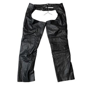 Unik Premium Leather Chaps 3XL‎ Adjustable Waist Raw Hem Snap Zips Leg